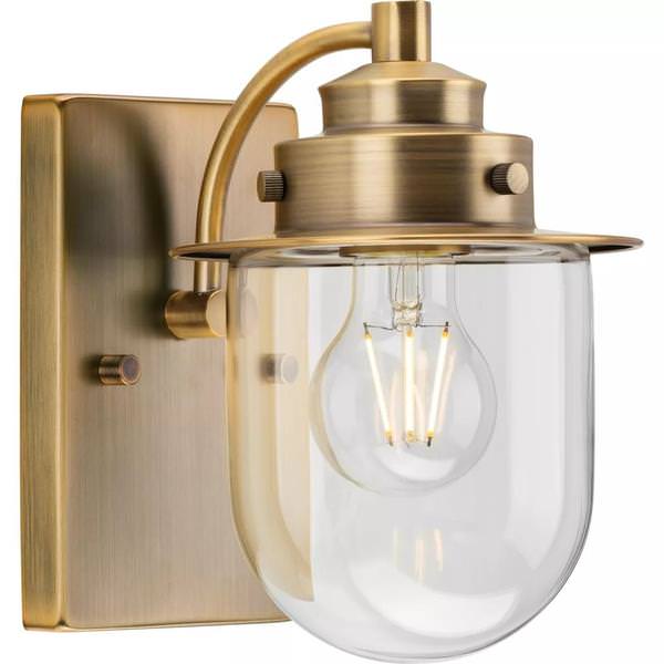 1 Light 120 volt Vintage Brass Vanity Clear Glass Light Fixture