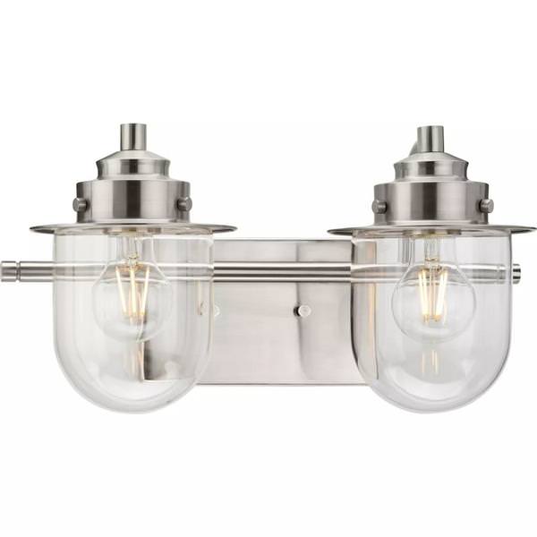 2 Light 120 volt Brushed Nickel Vanity Clear Glass Light Fixture