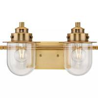 View 2 Light 120 volt Vintage Brass Vanity Clear Glass Light Fixture