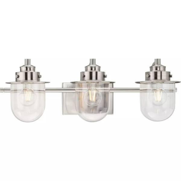 3 Light 120 volt Brushed Nickel Vanity Clear Glass Light Fixture