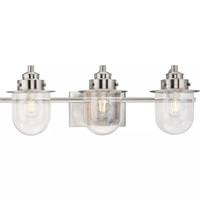 View 3 Light 120 volt Brushed Nickel Vanity Clear Glass Light Fixture