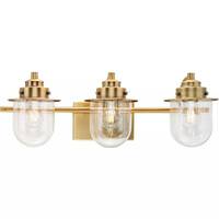View 3 Light 120 volt Vintage Brass Vanity Clear Glass Light Fixture