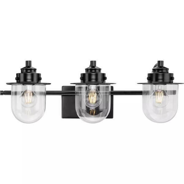 3 Light 120 volt Matte Black Vanity Clear Glass Light Fixture