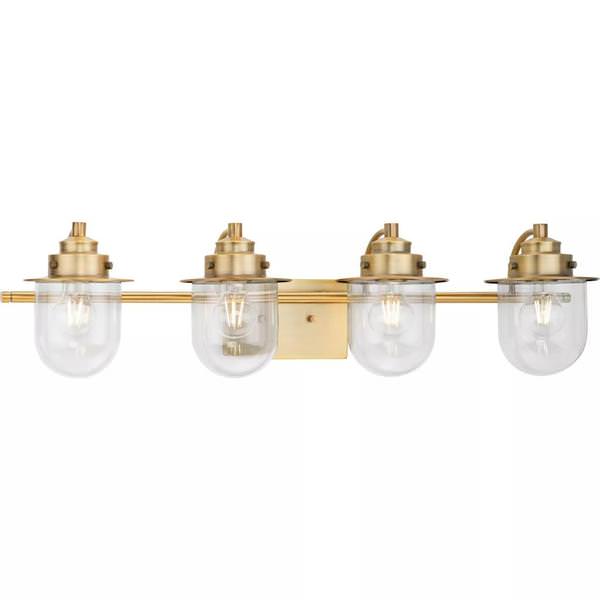 4 Light 120 volt Vintage Brass Vanity Clear Glass Light Fixture
