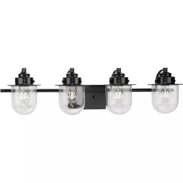 4 Light 120 volt Matte BlackVanit y Clear Glass Light Fixture