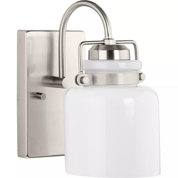 1 Light 120 volt Brushed Nickel Vanity Opal Glass Bell Light Fixture