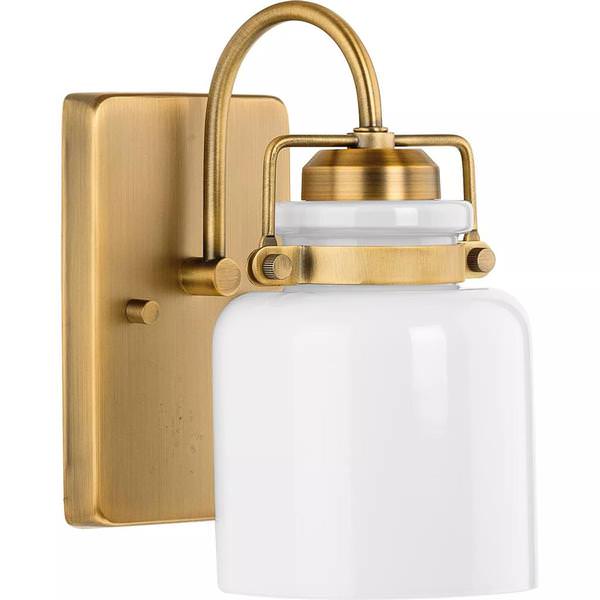 1 Light 120 volt Vintage Brass Vanity Opal Glass Bell Light Fixture