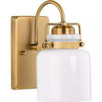 Progress Lighting 1 Light 120 volt Vintage Brass Vanity Opal Glass Bell Light Fixture