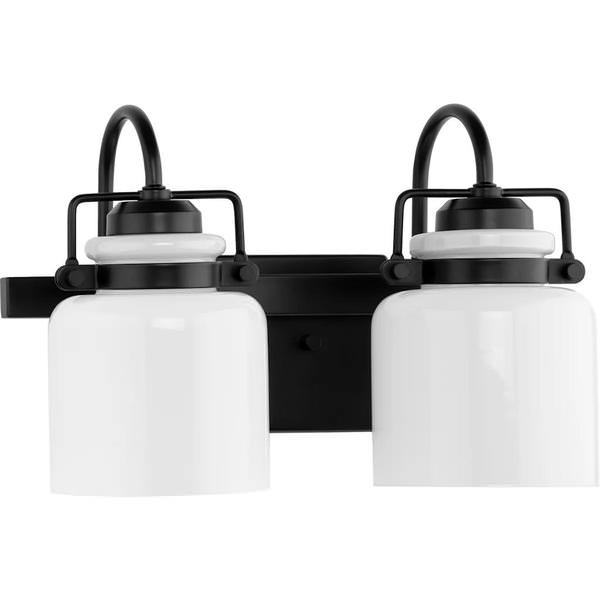 2 Light 120 volt Matte Black Vanity Opal Glass Bell Light Fixture