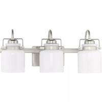View 3 Light 120 volt Brushed Nickel Vanity Opal Glass Bell Light Fixture