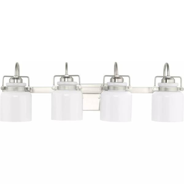 4 Light 120 volt Brushed Nickel Vanity Opal Glass Bell Light Fixture