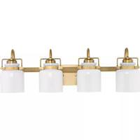 Progress Lighting 4 Light 120 volt Vintage Brass Vanity Opal Glass Bell Light Fixture