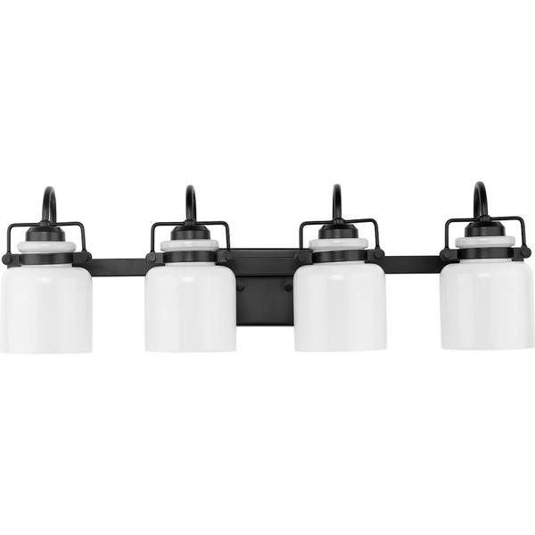 4 Light 120 volt Matte Black Vanity Opal Glass Bell Light Fixture