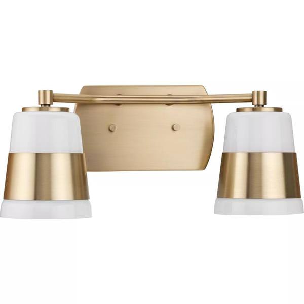 2 Light 120 volt Vintage Brass Vanity Opal Glass Light Fixture