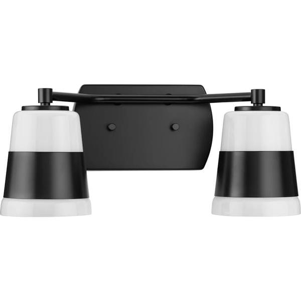 2 Light 120 volt Matte Black Vanity Opal Glass Light Fixture