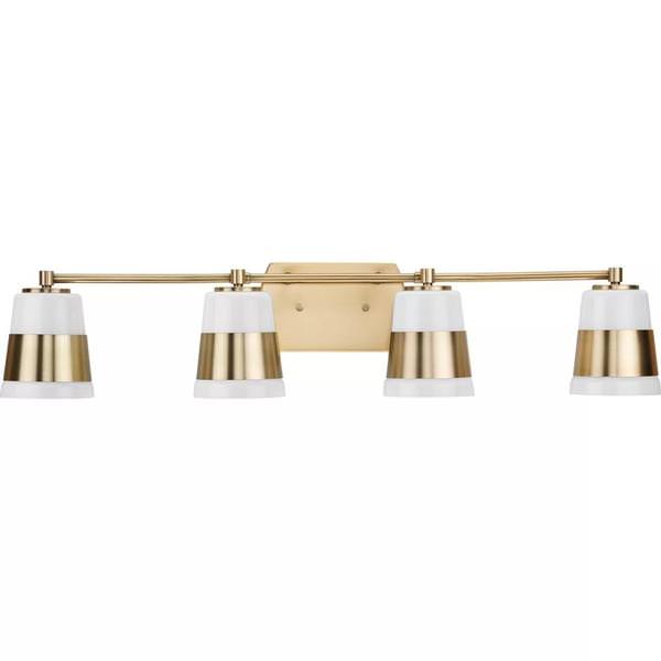 4 Light 120 volt Vintage Brass Vanity Opal Glass Light Fixture