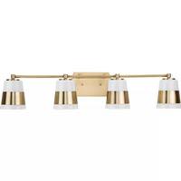 View 4 Light 120 volt Vintage Brass Vanity Opal Glass Light Fixture