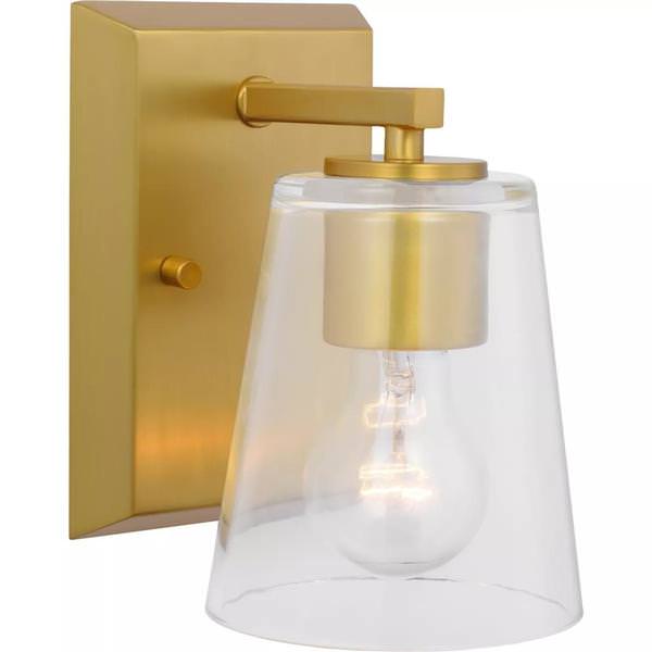 1 Light 120 volt Brushed Gold Vanity Clear Glass Light Fixture