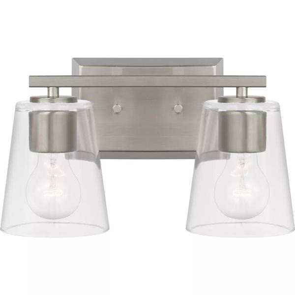2 Light 120 volt Brushed Nickel Vanity Clear Glass Light Fixture