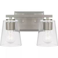 View 2 Light 120 volt Brushed Nickel Vanity Clear Glass Light Fixture