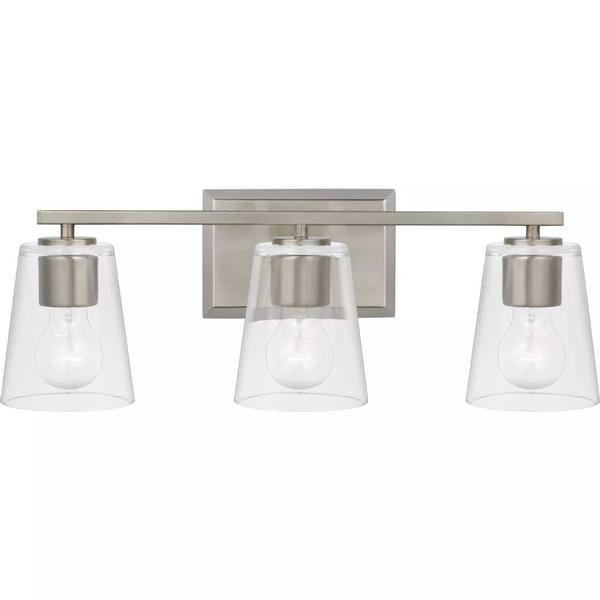 3 Light 120 volt Brushed Nickel Vanity Clear Glass Light Fixture