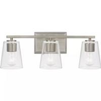 View 3 Light 120 volt Brushed Nickel Vanity Clear Glass Light Fixture