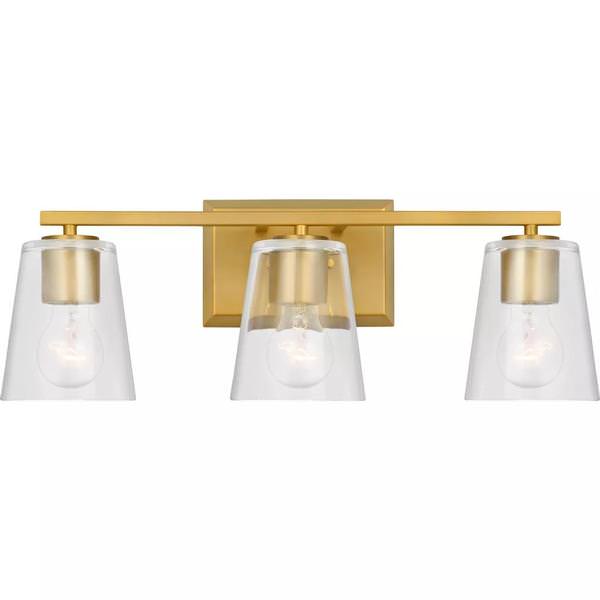 3 Light 120 volt Brushed Gold Vanity Clear Glass Light Fixture