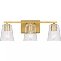 View 3 Light 120 volt Brushed Gold Vanity Clear Glass Light Fixture