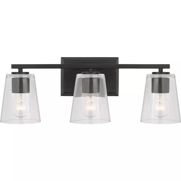 3 Light 120 volt Matte Black Vanity Clear Glass Light Fixture