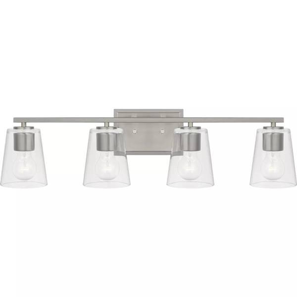 4 Light 120 volt Brushed Nickel Vanity Clear Glass Light Fixture