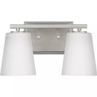 View 2 Light 120 volt Brushed Nickel Vanity Etched Glass Light Fixture