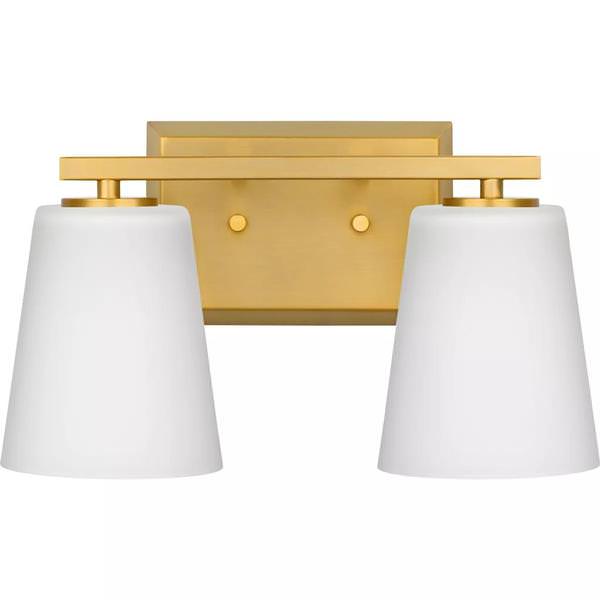 2 Light 120 volt Brushed Gold Vanity Etched Glass Light Fixture