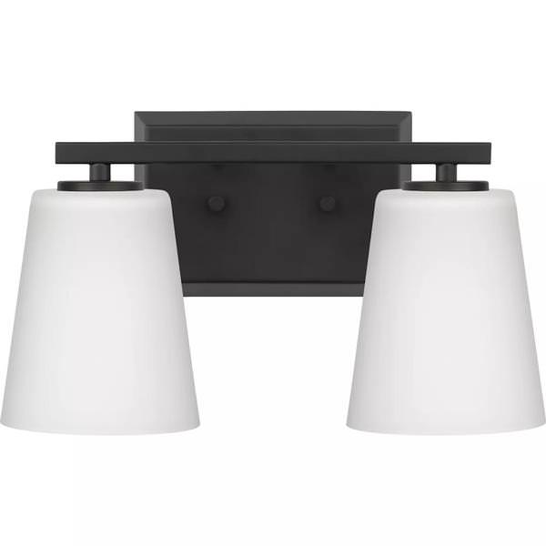 2 Light 120 volt Matte Black Vanity Etched Glass Light Fixture