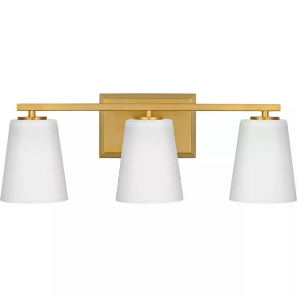 3 Light 120 volt Brushed Gold Vanity Etched Glass Light Fixture