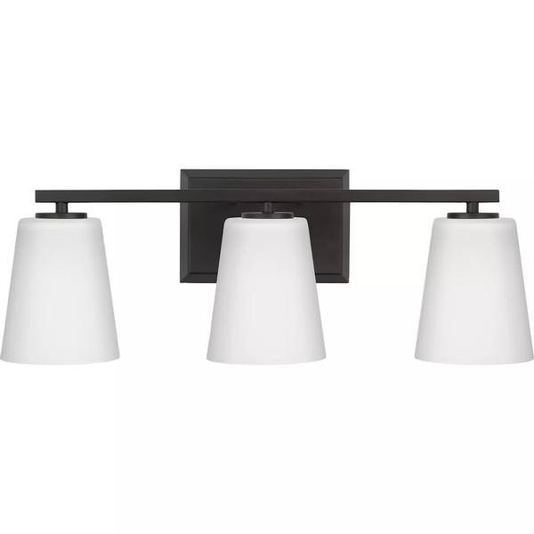 3 Light 120 volt Matte Black Vanity Etched Glass Light Fixture