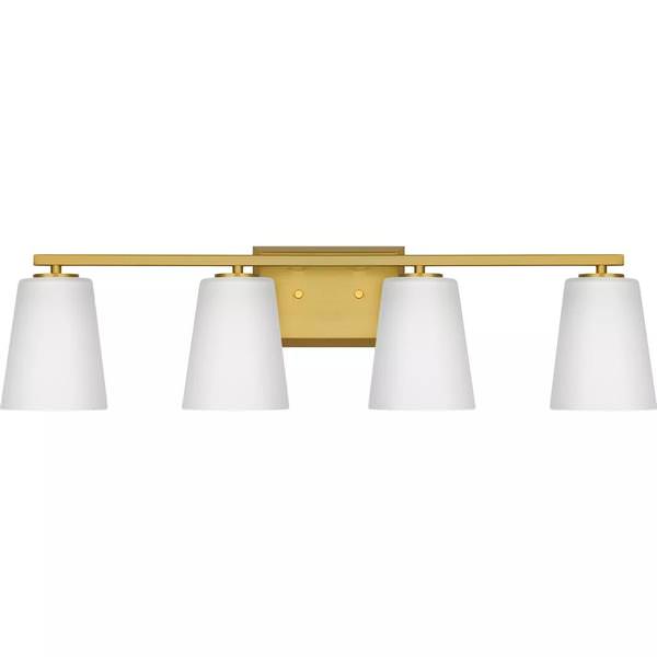 4 Light 120 volt Brushed Gold Vanity Etched Glass Light Fixture