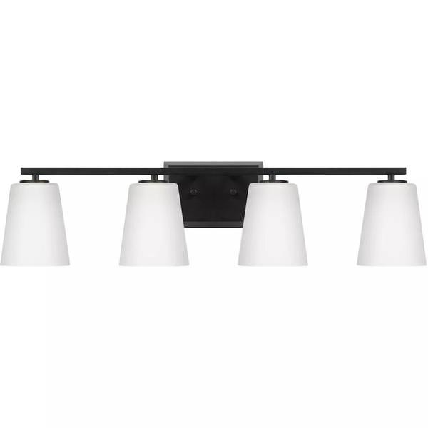 4 Light 120 volt Matte Black Vanity Etched Glass Light Fixture