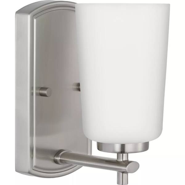1 Light 120 volt Brushed Nickel Vanity Etched Opal Glass Light Fixture