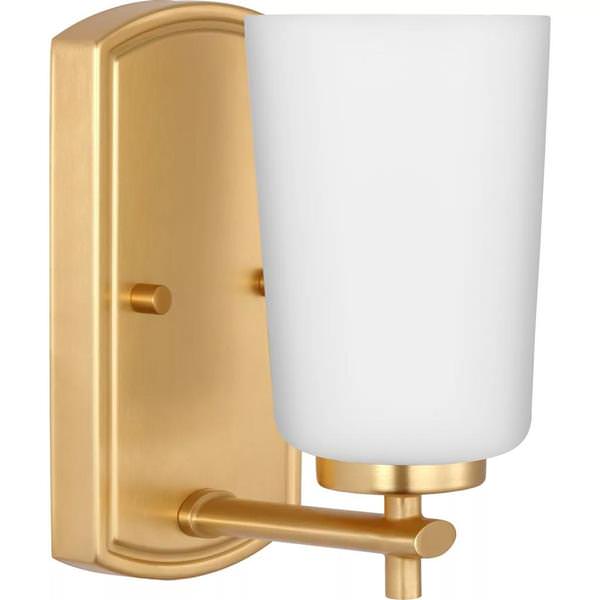 1 Light 120 volt Satin Brass Vanity Etched Opal Glass Light Fixture
