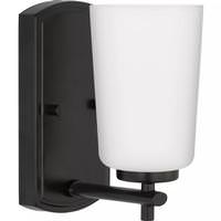 Progress Lighting 1 Light 120 volt Matte Black Vanity Etched Opal Glass Light Fixture