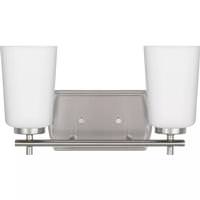 View 2 Light 120 volt Brushed Nickel Vanity Etched Opal Glass Light Fixture