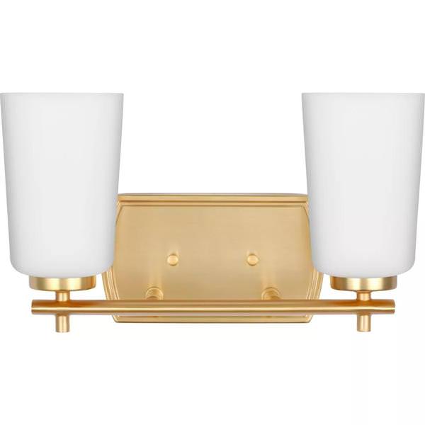 2 Light 120 volt Satin Brass Vanity Etched Opal Glass Light Fixture