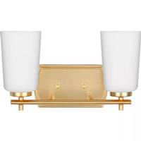 View 2 Light 120 volt Satin Brass Vanity Etched Opal Glass Light Fixture