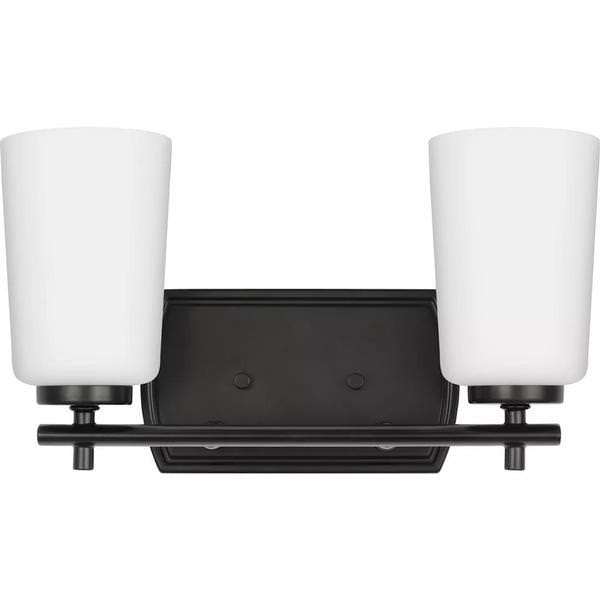 2 Light 120 volt Matte Black Vanity Etched Opal Glass Light Fixture