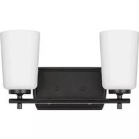 View 2 Light 120 volt Matte Black Vanity Etched Opal Glass Light Fixture