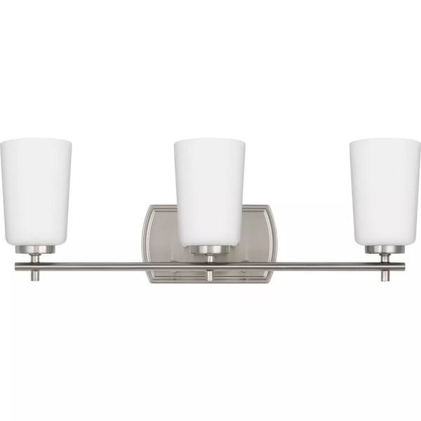3 Light 120 volt Brushed Nickel Vanity Etched Opal Glass Light Fixture