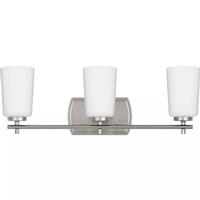 View 3 Light 120 volt Brushed Nickel Vanity Etched Opal Glass Light Fixture