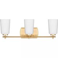View 3 Light 120 volt Satin Brass Vanity Etched Opal Glass Light Fixture