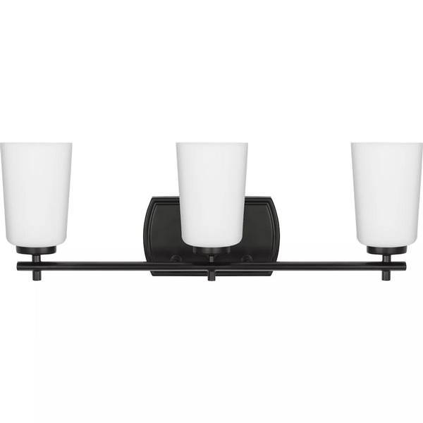 3 Light 120 volt Matte Black Vanity Etched Opal Glass Light Fixture