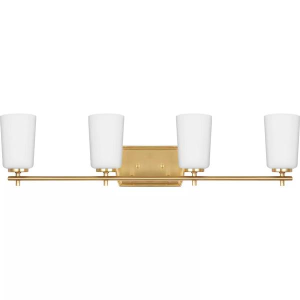 4 Light 120 volt Satin Brass Vanity Etched Opal Glass Light Fixture